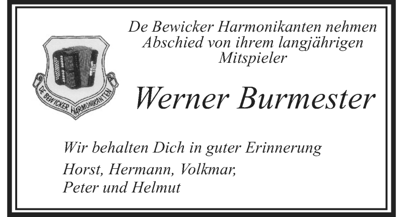  Traueranzeige für Werner Burmester vom 18.02.2014 aus Landeszeitung Lüneburg